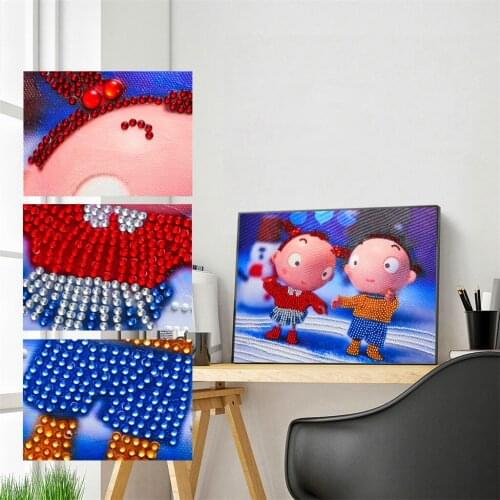 Special Shaped Diamond Painting DIY 5D Two Kids Partial Drill Cross Stitch Kits Crystal Diamond Embroidery for Children Gifts