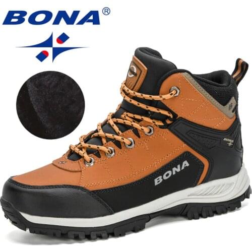 BONA 2020 New Arrival Nubuck High Top Hiking Shoes Men Durable Anti-Slip Outdoor Trekking Shoes Man Plush Warm Snow Winter Boots