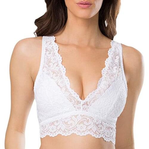 Plus Size Womens Underwear Sexy V-neck Lace Bra Erotic Lingerie Sex Beauty Back Lenceria Sensual Mujer Comfort Wirefree Bra 3XL