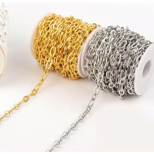 1 Meter Stainless Steel Gold Rolo Cable Chains Flat Wire Chic 1:1 Chain Fit for DIY Jewelry Making Supplies Wholesale Lots Bulk
