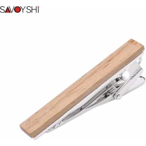 SAVOYSHI Wood Tie Clip for Mens Necktie High Quality White Oak Tie Pin Bar Brand Jewelry Gift Size 51mm*7mm