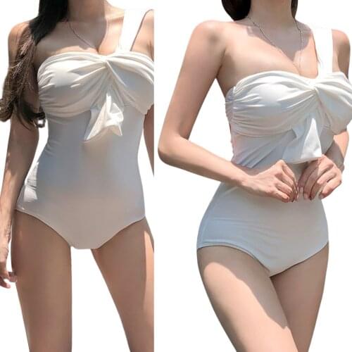 OnePiece Single Shoulder Swimwear Women Female Solid Color/ Floral Print Sleeveless Bathing Suit for Summer M/L/XL