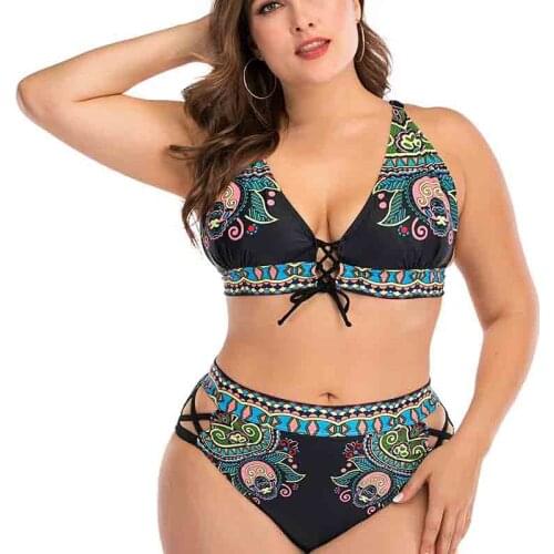 Women Bikini Plus Size L-4XL Swimsuit Women Halter Bikinis Set 2021 High Waist Big Size Bathing Suit Women large size Bikini Set