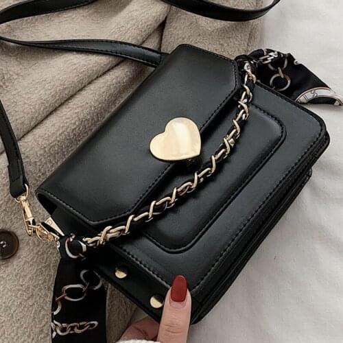 DORANMI Scarf Flap Womens Bags 2020 Heart Metal Square Shoulder Bag Female Solid Thread Crossbody Bags Chain Messenger BG459