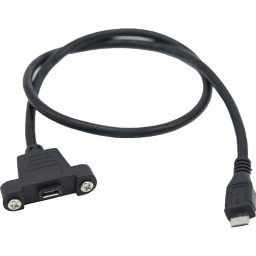 Micro USB USB 2.0 Male Connector To Micro USB 2.0 Female Extension Cable 30cm 50cm With Screws Panel Mount Hole