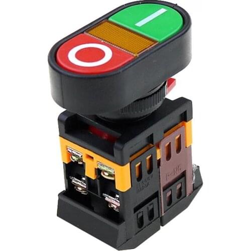 22mm 220V AC ON/OFF START STOP 1 NO NC APBB-22N Momentary Push Button Switch With LED yellow Lamp