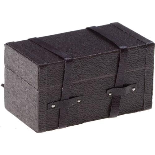 1/12 Dollhouse Miniature Brown Carrying Vintage Leather Wood Suitcase Luggage Classic Toys Pretend Play Furniture Toys Accessory