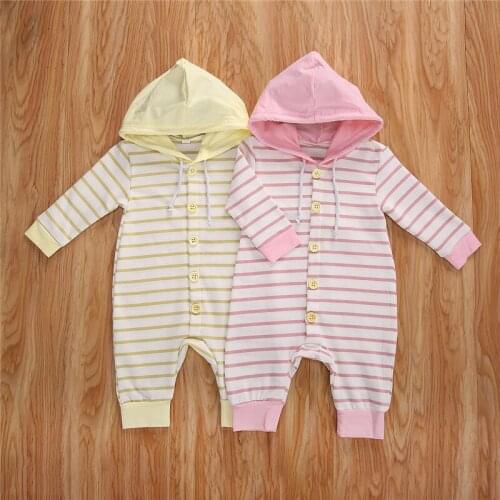 0-24M Newborn Infant Kids Baby Girl Boy Romper Autumn Striped Hooded Long Sleeve Jumpsuit Playsuit Sunsuit Outfits Baby Clothes