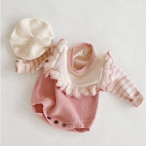 Winter Baby Rompers Baby Girls Knitted Clothes Newborn Jumpsuit Cute Infant Baby Long Sleeve Ruffle Overalls