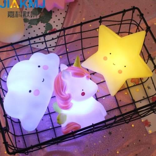 Creative night light bedside feeding silicone mini lampUnicorn pentagram Cute mini