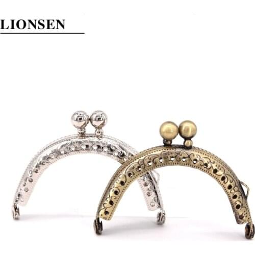 LIONSEN 10 pcs/lot 6.5 cm Antique bronze Silver Double Bead Semicircular Metal Coin Purse Frame Kiss clasp DIY Bag accessory