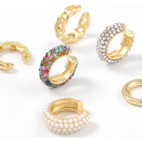 Fashion Creative Metal Imitation Pearl Rhinestone Earrings Without Pierced Earrings Popular Clip Earrings Jewelry Accessories