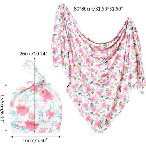 2020 New 2Pcs Newborn Baby Receiving Blanket + Hat Set Swaddle Wrap Cap Kit Infant Sleeps