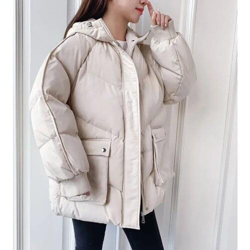2021 Korean New Down Cotton Parka Coat Women Short Winter Jackets Casual Loose Cotton-padded Coat Woman Hooded Warm Down Jackets
