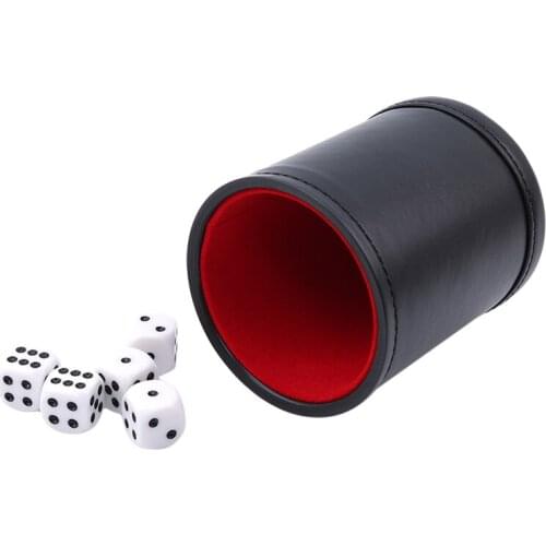 New Hot Kids Close-up Street Comedy Magic Tricks High Quality Black Leather Dice Cup+5pcs White Dice Dice Props Classic Toys