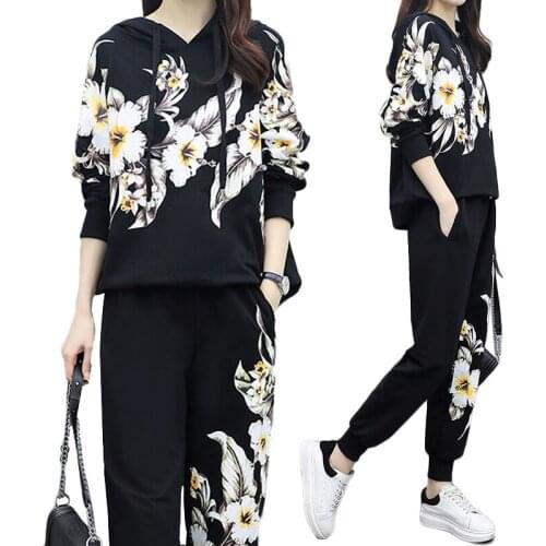 Plus Size Womens Two-piece Suit Spring 2021 New Fashion Hooded Pullover Sweater Suits Casual Sports Trousers Two-piece Sets 5XL