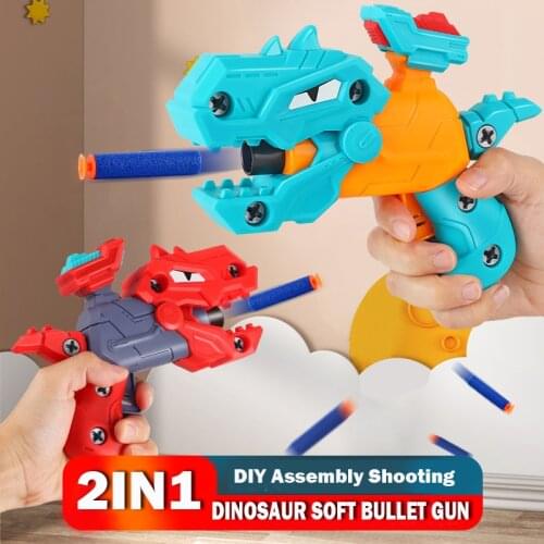DIY Puzzle Assembly Disassembly Dinosaur Toy Gun Soft Bullet Table Tennis Gun Child Shooting Children Toy Kids Toys
