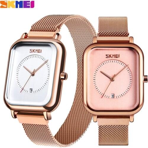 SKMEI Watch Women New Quartz Clock Casual Mesh Belt Stainless Steel Bracelet Waterproof Date Display Wristwatch zegarek damski
