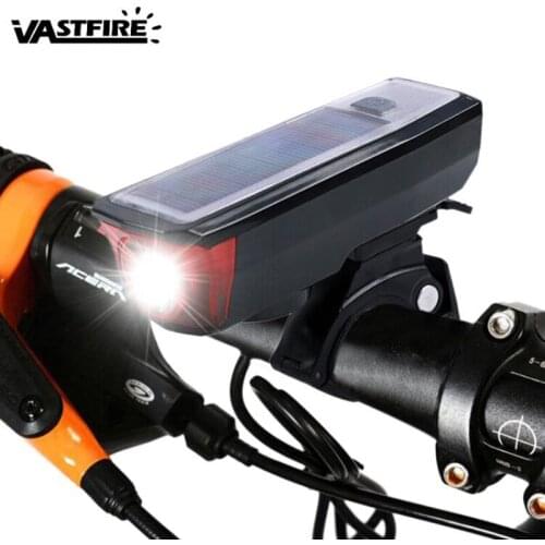 VastFire MTB Bicycle Front Light Solar Powered With Bell Flashlight 350 Lumens Waterproof USB Rechargeable Torch Bike Headlight