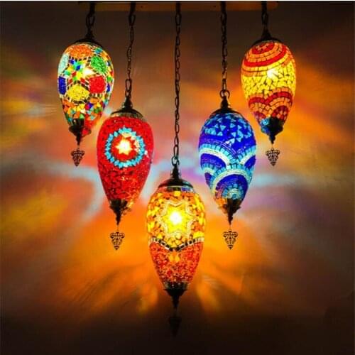 Vintage Bohemia Mosaic Glass Suspension for Coffee Bar Restaurant Garden Mediterranean Sea Pendant Light 1178