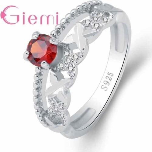 925 Sterling Silver Top Selling Red Crystal Stone Geometric Pattern Lace Ring Wedding Ceremony Jewelry for Women