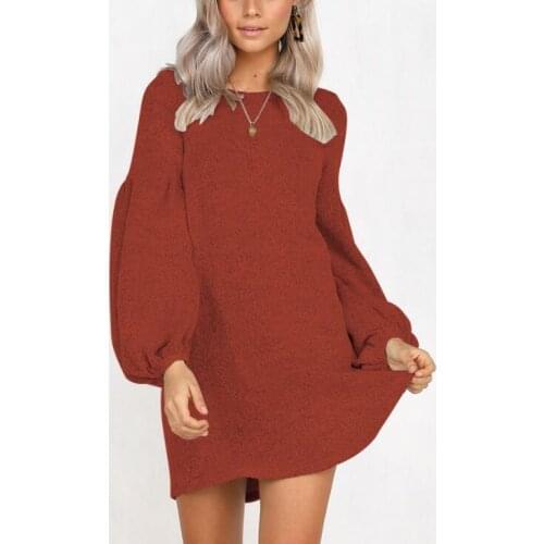 Women Sweaters Dress Autumn Winter Fuff Sleeve Knitting Dress Long Sleeve Casual solid Dress Mini Dress warm Vestidos