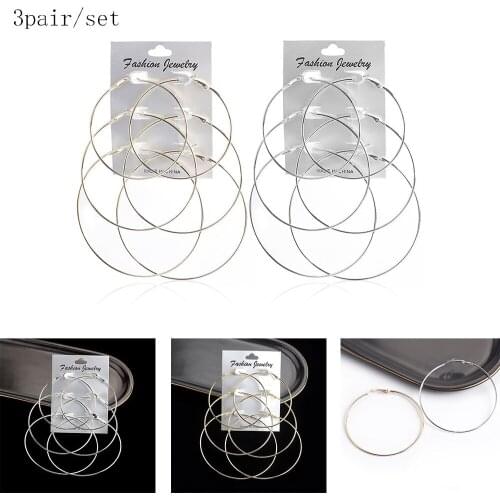 3pair/set Oversize Big Circle Hoop Earring Set Large Circle Earrings For Women Party Jewelry Gift Party Jewelry Gift