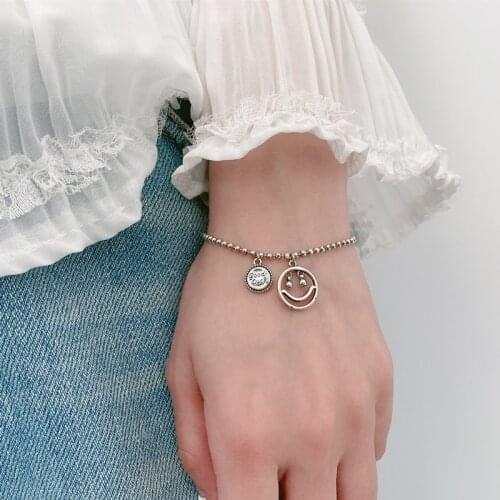 Fashion Vintage Hollow Smiling Face Thai Silver Bacelet Round Good Luck Bracelet Jewelry 925 Sterling Silver S-B344