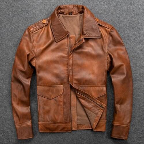 Free shipping.Mens casual style,Plus size soft business sheepskin Jacket,genuine Leather jacket.fathers leather coat,Vintage