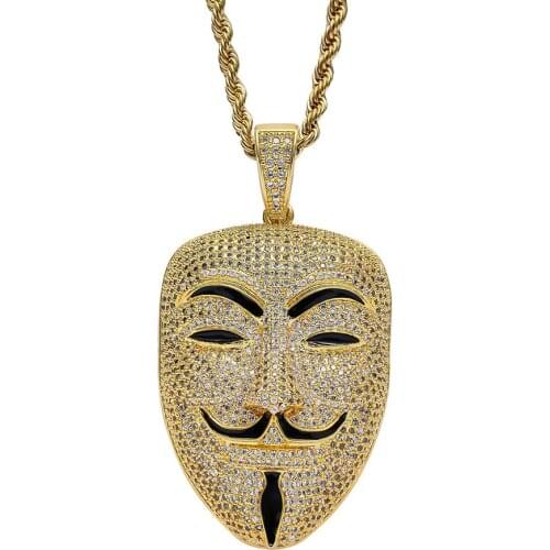 Freewear New Ice out Mask pendant hip hop Jewellery V for Vendetta Fashion CZ Stone Necklace For Man Women Gift