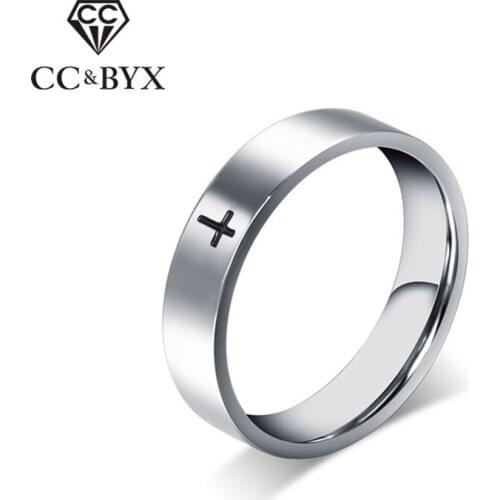 CC 6mm Stainless Steel Rings For Men Simple Drop Glue Cross Ring Luxury Jewelry Bridegroom Wedding Bijoux Drop Shipping CC931
