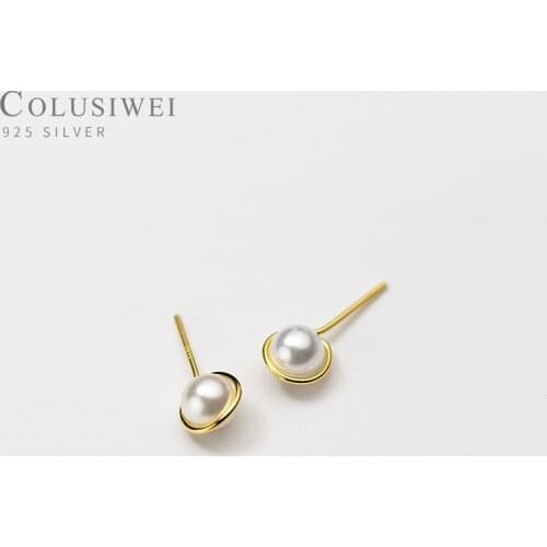 Colusiwei Trendy 100% 925 Sterling Silver Cute Shell Pearl Stud Earrings for Women Sterling Silver Jewelry Fashion Girls Gift