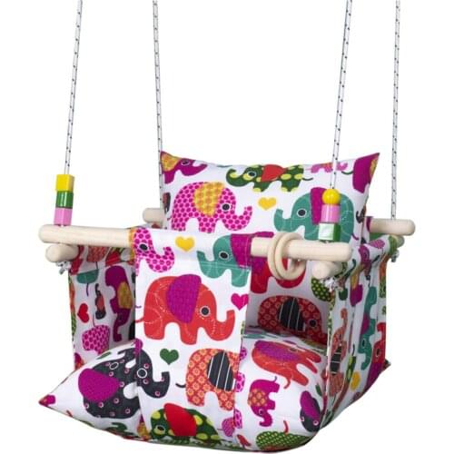 BABY HANGING ROPE SWING INDOOR OUTDOOR SPACES Secure Canvas and Wooden Chair SEAT, Infant, Toddler, Kids