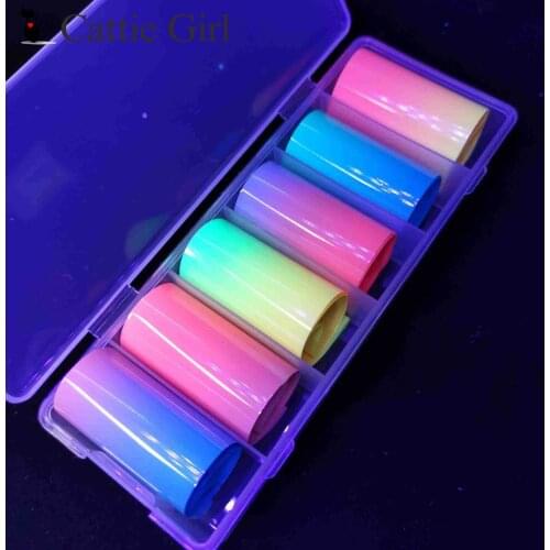 6Grid /Box Neon Candy Shell Pearl Glass Nail Foils Nail Transfer Paper Adhesive Nails Wraps DIY Nail Art Decorations 4*70CM