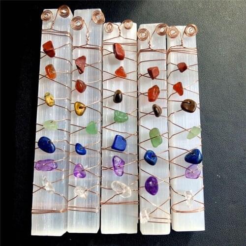1pcsChakra Healing Crystals Stones Beads Wire Wrapped Raw Selenite Stick Wand for Yoga Meditation,Spiritual,Reiki Balancing
