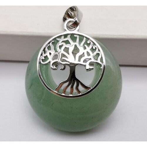 Green Aventurine Stone GEM Circle Tree of life Pendant Woman Jewelry S301