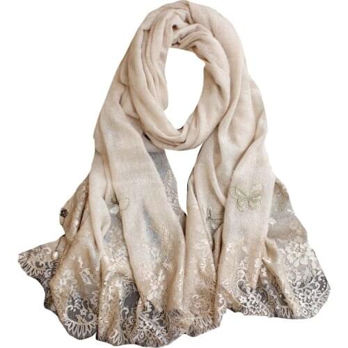 Classic Wool Lace Blended Scarf Shawl High-end Fashion Scarf Shawl Autumn Winter For Girl Lady Women Long Warmer Butterfly Scarf