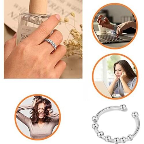 Ladies Anxiety Ring Rattles Stainless Steel Decompression Ring Fidget Bead Ring