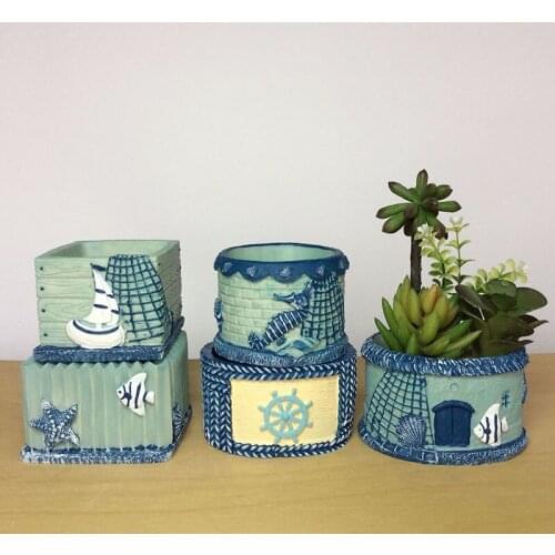 Creative Handmade Resin Ocean Series Flower Pots Simple Succulent Plant Pots Indoor Micro Landscape Breathable Potted Plants