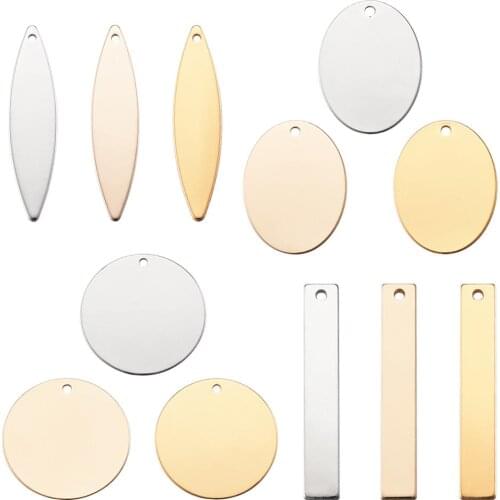 1Set Brass Charms Pendants Blank Stamping Tag Rectangle Oval Flat Round Horse Eye Shape Mixed Color For DIY Jewelry Making
