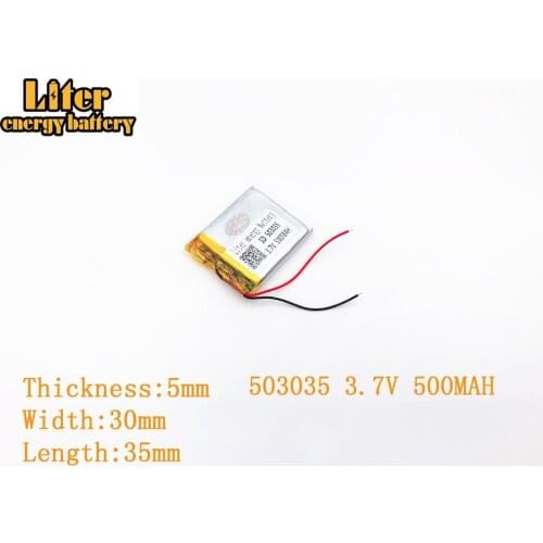 Liter energy battery 3.7V 500mAh 503035 plug Lithium Polymer Li-Po Rechargeable Battery For MP3 MP4 MP5 Lithium polymer battery