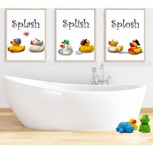 Funny Rubber Duck Splash Child Poster and Print Nursery Wall Art Canvas Painting Nordic Picture Kids Room Bathroom Home Decor