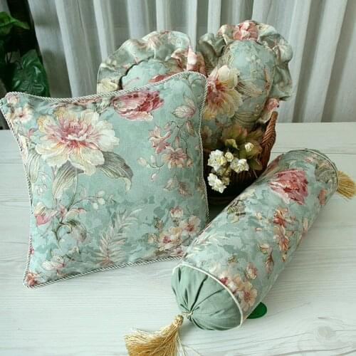 Throw pillow case European pastoral cushion cover cylindrical / heart pillow floral lumbar pillow covers backrest