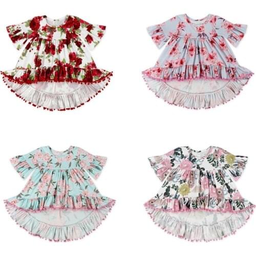 3/4 Sleeve Flower Print Girls Dresses Spring Autumn Dress Polyester Skirt Clothes Cartoon Cute Gifts For Children
