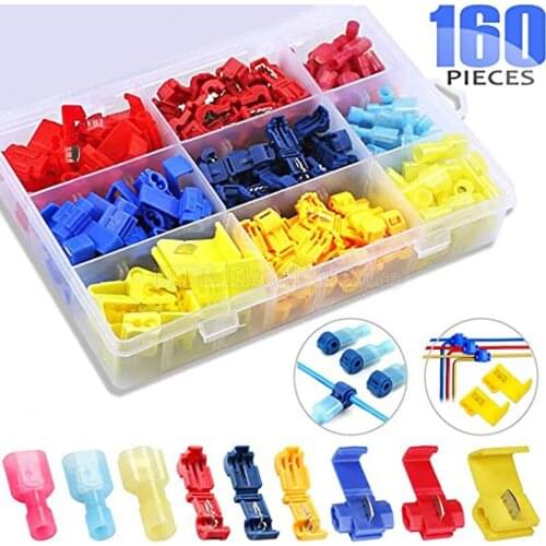 160Pcs Male MDFN+T1 T2 T3 NYLON Quick Splice Wire Connectors Terminals Crimp Electrical Car Insulated Spade Joint Cable