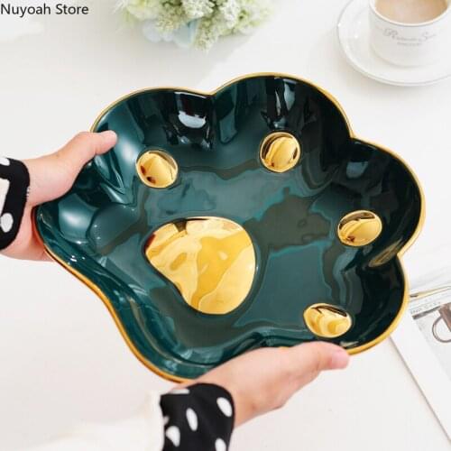 Creative Nordic Ceramic Fruit Plate Cute Cats Claw Snack Plate Snack Plate Living Room Coffee Table Light Luxury Fruit Plate