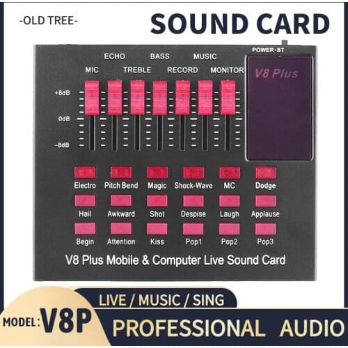 V8PlusExternal Sound Card Live Performances Recording KTV Sing Show USB Mobile Phone Mic for Computer Bluetooth Streaming Music