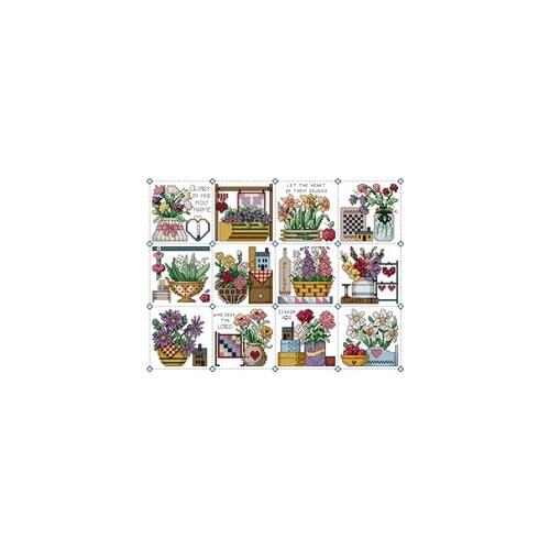 Cross stitch b108 Flowers [December vase] 12 kinds of flowers precision printing cross stitch set