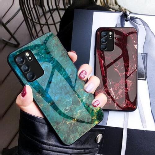 Tempered Glass Back Case For OPPO Reno 6 Pro Reno 5 4 Lite 4Z 5G Marble Phone Cover For Realme Q3 Pro 8 Pro GT C21 C15 C17