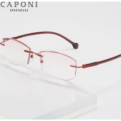 CAPONI Reading Womens Glasses For Sight Clear Vision Rimless Eyeglasses Blue Light Blocking Hyperopia Computer Glasses LH4020
